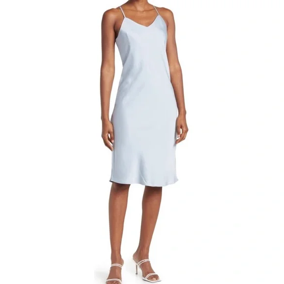 blue satin cami dress Satin Slip Tie Back Dress petite / 8 / dusty-blue